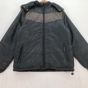 Two Tones Fur Hoodie Down Puffer Women Jacket Large Casual Snowboarding Ski wear  Fashion Size L