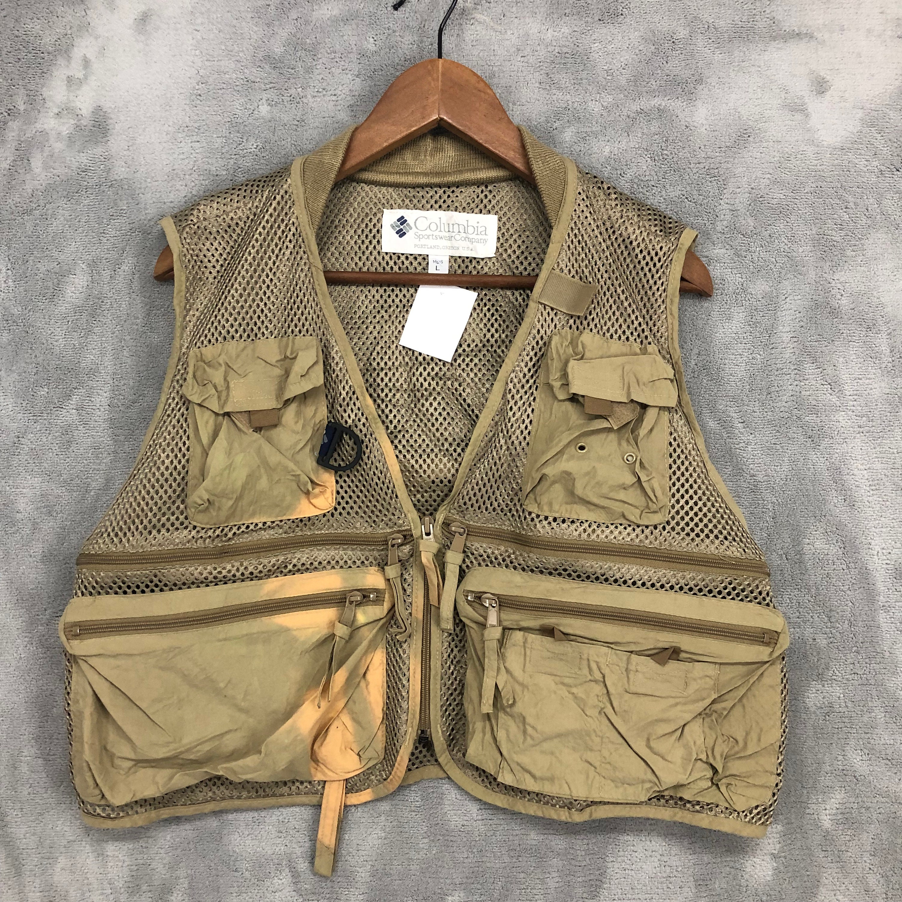 Vintage Columbia Fishing Vest Jacket Net Vest Fishing Gear Multipocket Vest  Men size L