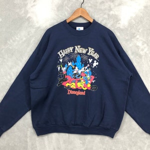 Vintage Disneyland Sweatshirt Disney Cartoon Crewneck Mickey Mouse Sweater Blue Disneyworld Size XL