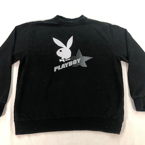 Vintage Playboy Logo Crewneck Women Sweatshirt Black Playboy Jumper Pullover Classic Playboy Sweater Size L