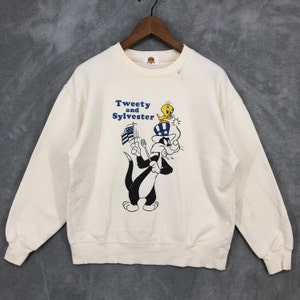 Sudadera vintage de Tweety y Silvestre con cuello redondo y dibujo de Looney Tunes, sudadera con dibujo de pájaro y gato para hombre y mujer, talla S