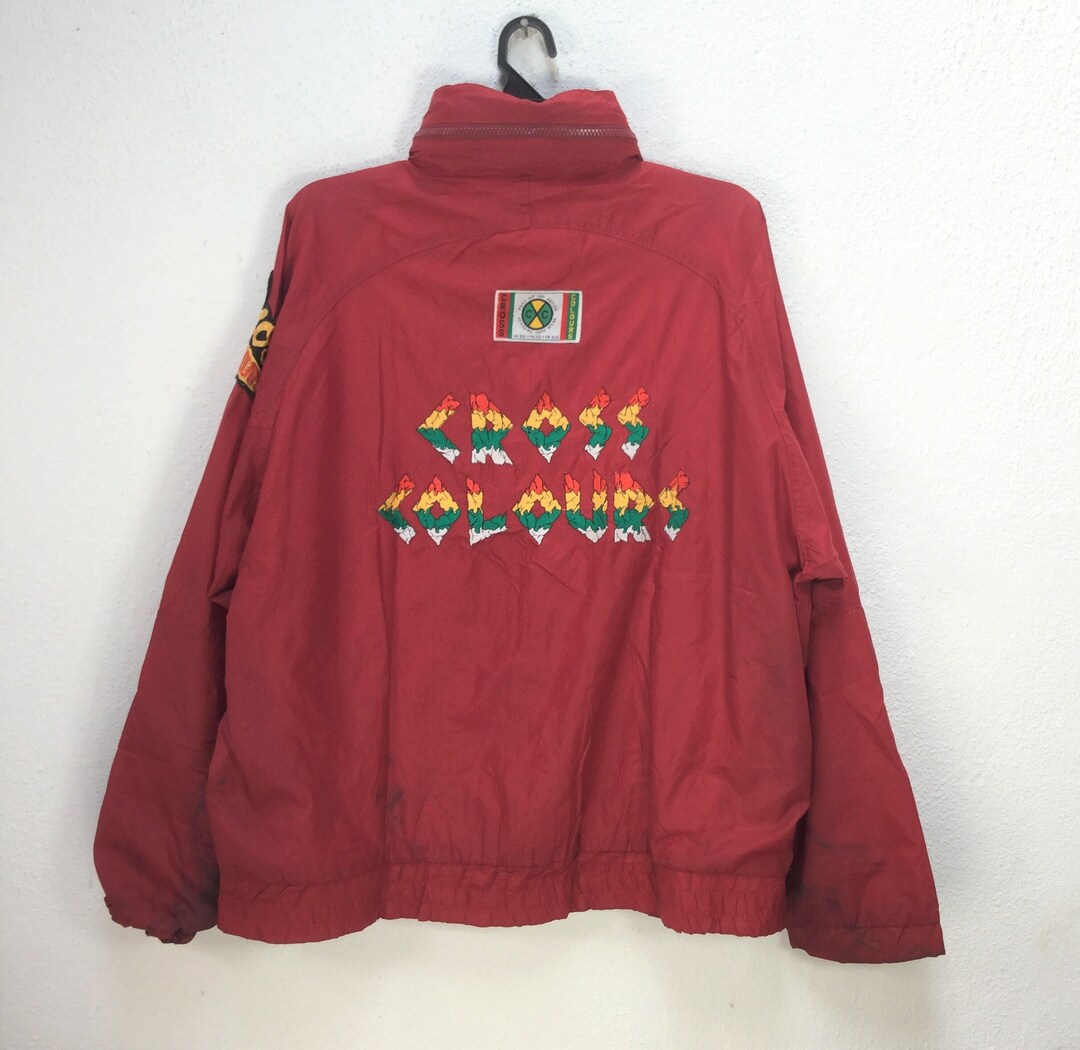 Vintage 90s Cross Colours Hidden Hood Windbreaker Jacket Embroidered ...