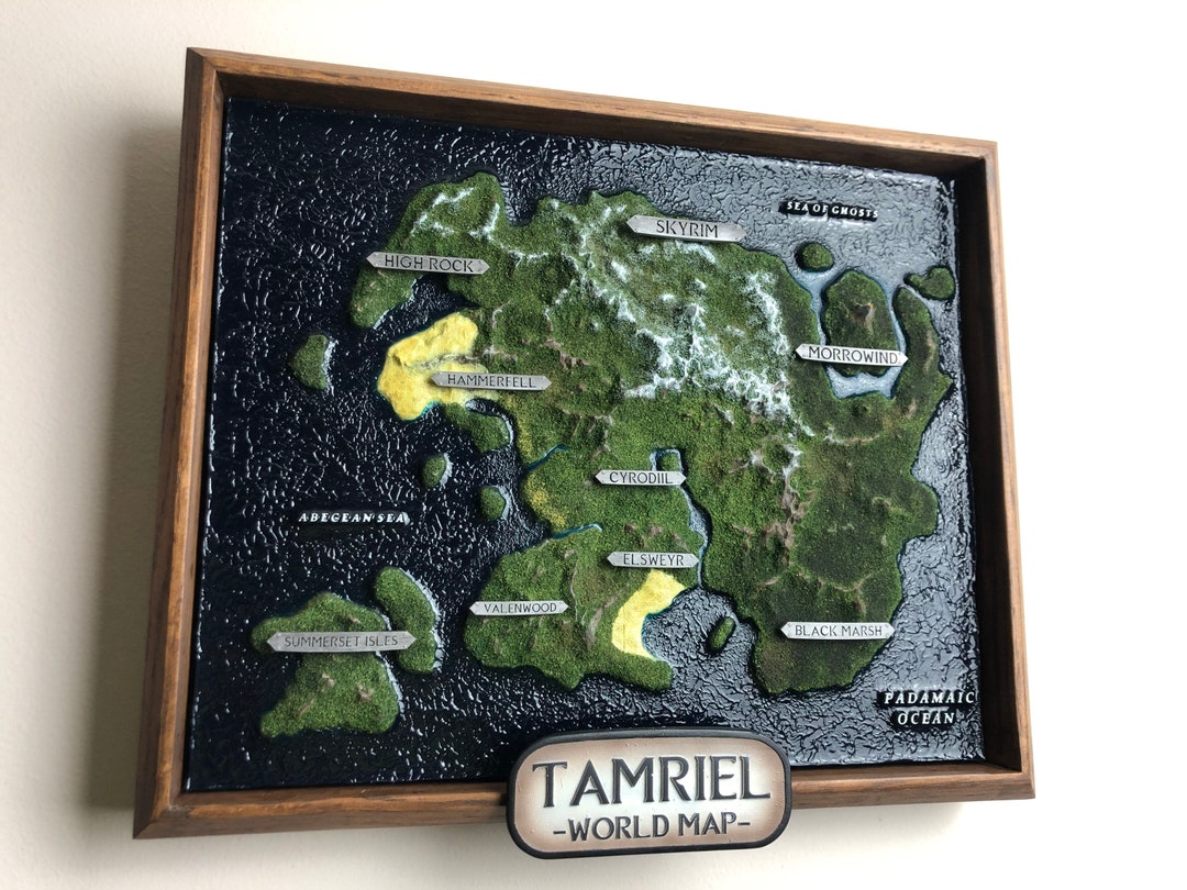 Skyrim Topographic World Map Gamer Decor Skyrim Decor Etsy