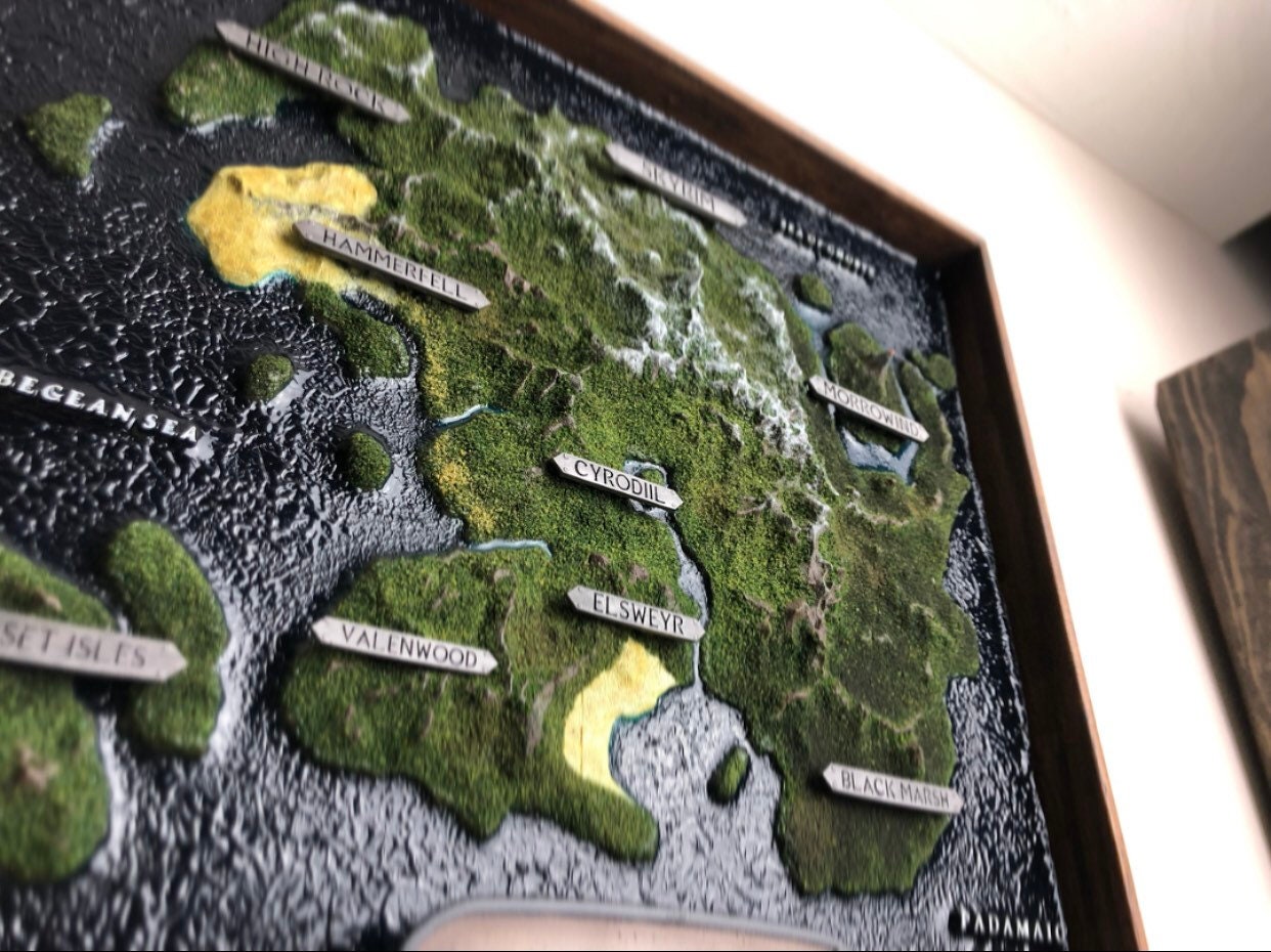 Skyrim Topographic World Map Gamer Decor Skyrim Decor Etsy