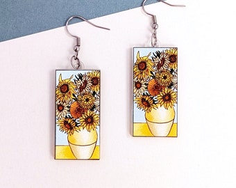 Vincent Van Gogh Sunflowers Earrings | Hypoallergenic Waterproof & Lightweight Gold Options