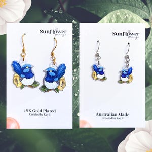 Blue Wren Earrings | Hypoallergenic base, Waterproof charm & Lightweight Gold Options