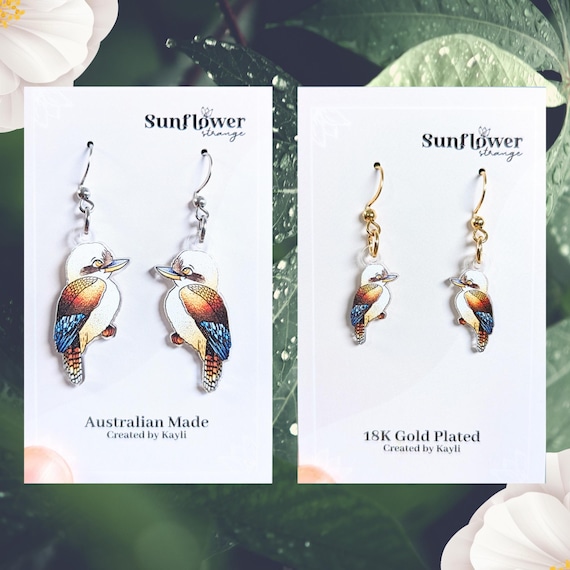Brown Kookaburra Earrings | Hypoallergenic base, Waterproof charm & Lightweight Gold Options
