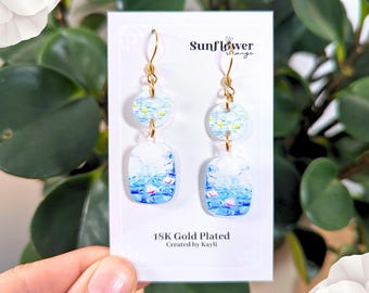 Claude Monet Water Lilies Earrings | Hypoallergenic base, Waterproof charm & Lightweight Gold Options