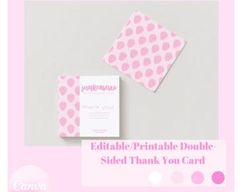 Bedankkaart roze aardbei (bewerkbaar/afdrukbaar) (canva)