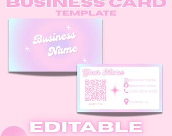 Sjabloon voor j2k-visitekaartje, roze kleurverloop, QR-code, bewerkbaar canva-ontwerp