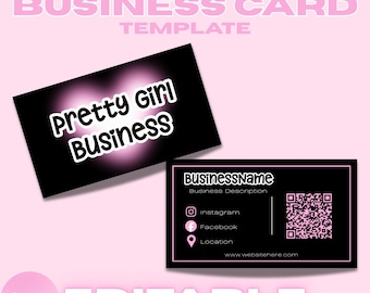 Eenvoudige sjabloon voor visitekaartjes, roze en zwart, QR-code, bewerkbaar canvasontwerp