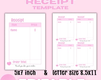 Roze bewerkbare bonsjabloon, verkoopformulier voor kleine bedrijven (digitale download)