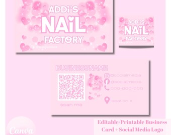 Pink Nails-visitekaartje, profielfoto/logo voor sociale media (canva, bewerkbaar/afdrukbaar)