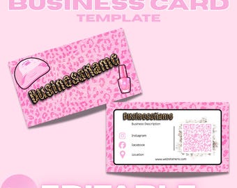 Sjabloon voor Y2K Leopard-visitekaartje, NAIL Tech Baddie-branding (canva)