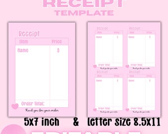Roze bewerkbare bonsjabloon, verkoopformulier voor kleine bedrijven (digitale download)