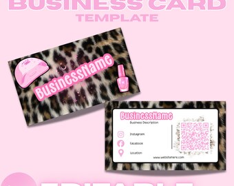 Sjabloon voor Y2K Leopard-visitekaartje, NAIL Tech Baddie-branding (canva)