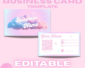 Y2K Cloud Business Card Template, Pink Aura, QR Code Canva Editable Digital Download