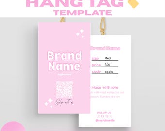 Bewerkbare roze hangtag-sjabloon, canva-kledingprijskaartje (digitale download)