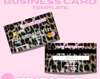 Bewerkbare sjabloon voor visitekaartjes met luipaardprint, Baddie-branding (digitale download)