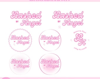 Y2K Pink Lash-logo-ontwerpset, bewerkbare canvas-brandingsjabloon