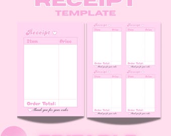 Roze kassabon, bewerkbaar canva-verkoopformulier (digitale download)