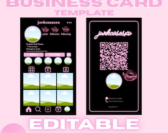Sjabloon roze/zwart Instagram-visitekaartje (bewerkbaar/afdrukbaar) (canva)