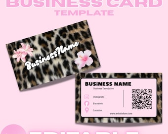 Sjabloon voor Y2K Leopard-visitekaartje, Lash Tech Baddie-branding (canva)