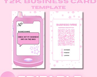 Roze visitekaartjesjabloon Y2K-telefoon | Retro QR-codebranding (canva bewerkbaar)