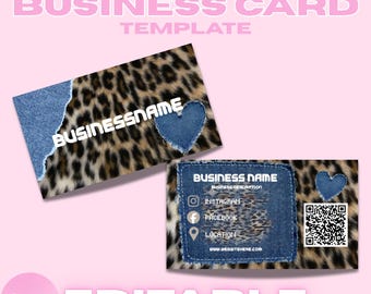 Sjabloon voor Y2K denim luipaard visitekaartje, Lash Tech Baddie-branding (canva)