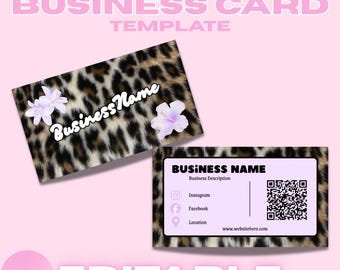 Sjabloon voor Y2K Leopard-visitekaartje, Lash Tech Baddie-branding (canva) paars