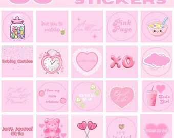 Roze stickers, coquette-plakboekplanner, junkjournaal (digitale download)
