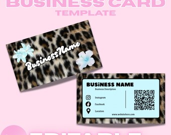 Sjabloon voor Y2K Leopard-visitekaartje, Lash Tech Baddie-branding (canva) blauw/aqua/turkoois