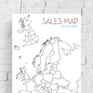 UK+Europe Sales MAP ~ Blank MAP ~ For small businesses ~ Track your sales ~