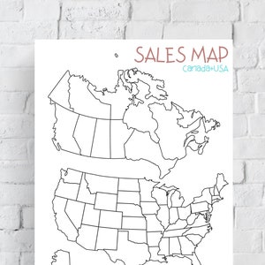 Sales map/Canada and USA sales map/ Sales tracker/ Sales map tracker/ Track your sales/Printable file/ Tracker/ PDF/ Print at home/