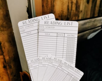 Reading List | Track your readings | Bookmark | Book Tracker | Retro list | Reading Tracker | 2 sizes | library card | vintage