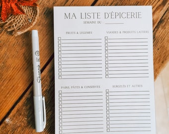 My Grocery List | Notepad | Notepad in French | 50 pages | possibility of adding a magnet | categories | list | planning