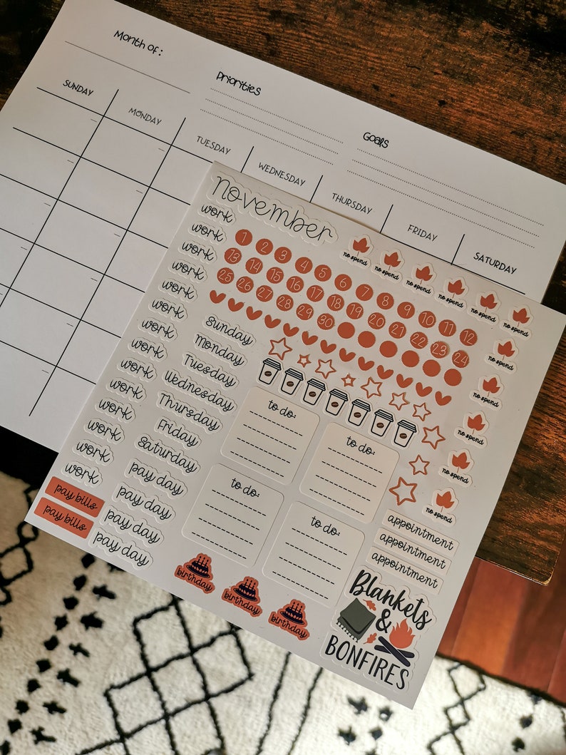 November Sticker Sheet | for Undated Calendar | for Planner | Monthly ...