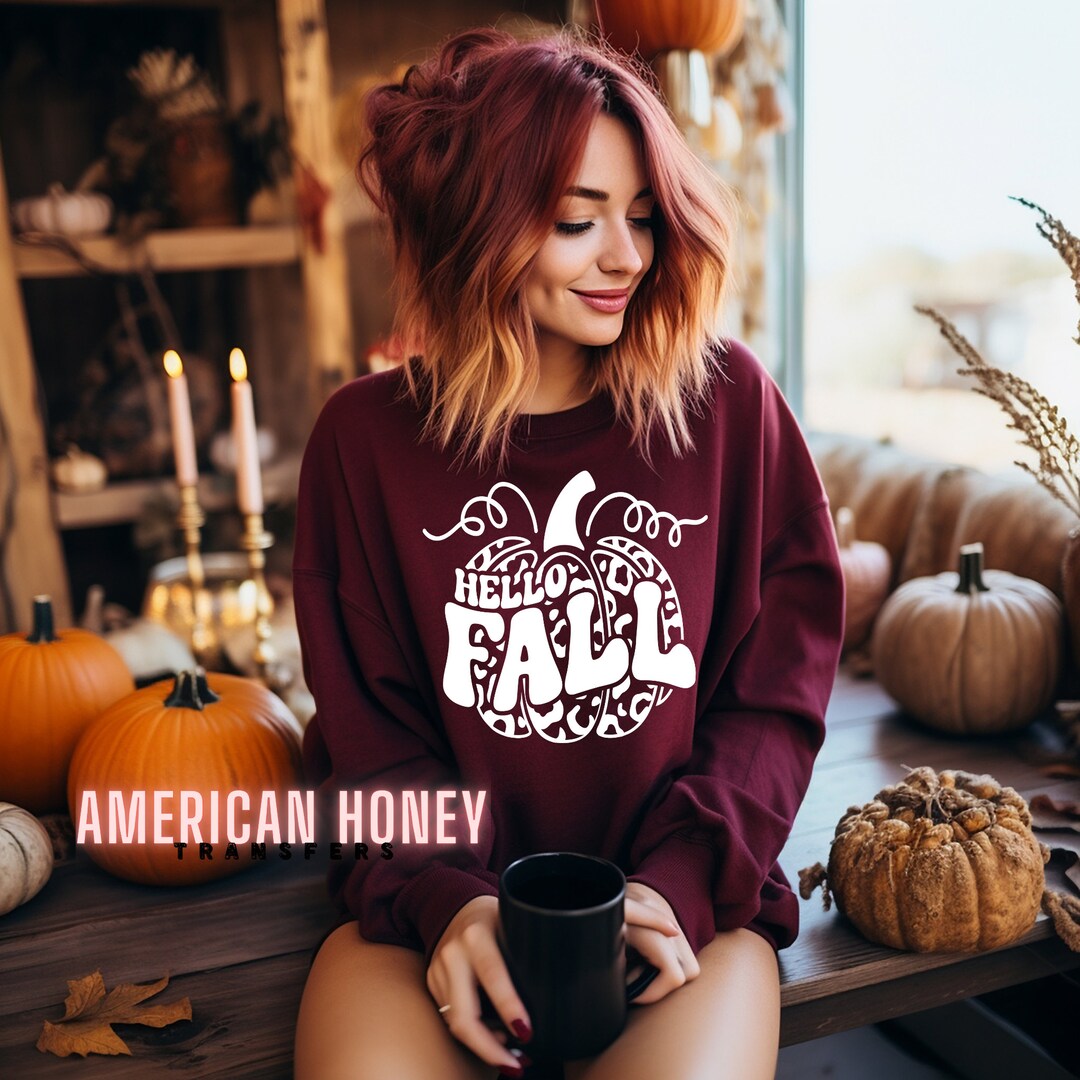 Ready to Press Hello Fall Pumpkin WHITE Screen Print Transfer ...