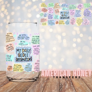 Premium UV DTF Daily Bible Affirmations Dtf Cup Wrap Decal, UV Cup Wraps, 16. oz Libby Glasses Cup Wraps, Waterproof Cup Wrap Decals