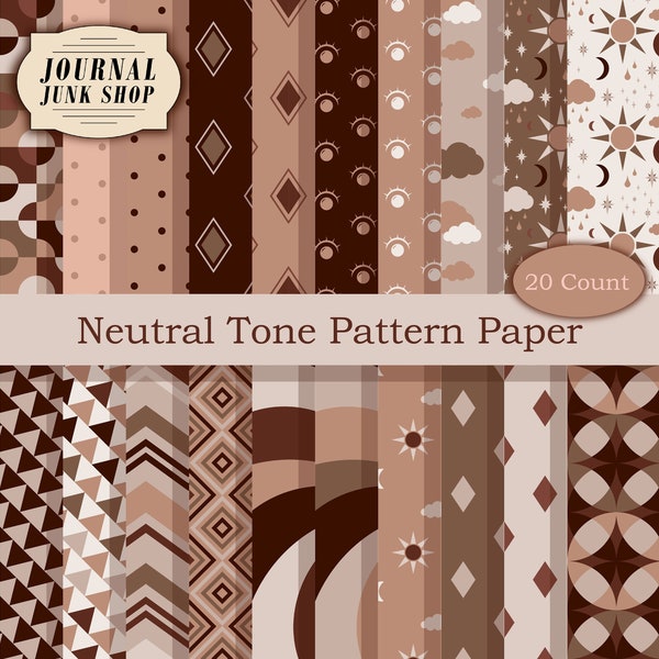 Neutral Tone Pattern Digital Paper- Beige, Swirls, Sun, Moon, Stars, Skin Tone, Brown, Minimalist, Coffee, DIGITAL DOWNLOADS