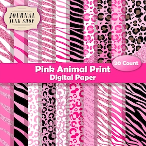 Papel rosa com estampa animal - Jaguar, Leopardo, Tigre, Zebra, Brilhante, Gradientes, Papel Digital, Downloads Digitais, Para Impressão