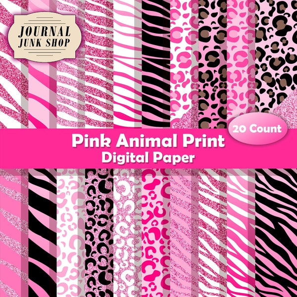 Pink Animal Print Paper- Jaguar, Leopard, Tiger, Zebra, Sparkly, Gradients, Digital Paper, Digital Downloads, Printable