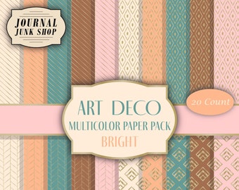 Bright Minimalist Art Deco Multicolor Paper Pack, Digital Scrapbooking Paper, Vintage Paper, Junk Journal Paper, INSTANT DOWNLOADS