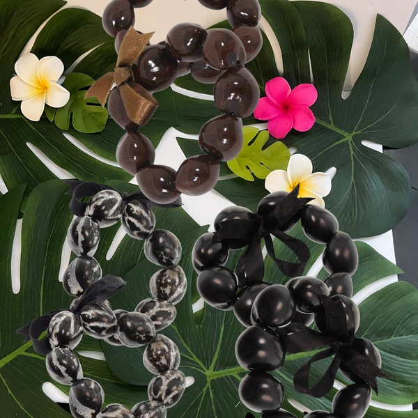 Kukui Bracelet SET. 2-Tropical Island Bracelets BUNDLE. Black Kukui. Brown Kukui. Marble/Black Kukui. Traditional Island Perfect Gift.