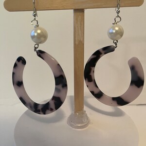 Earrings - White Turtoise and Pearl Large Hanging Earrings.