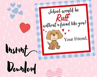 Dog Valentines / Instant Download / Puppy Valentine Printable / Class Valentines /Ruff ?