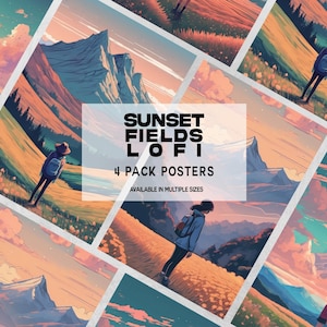 4er Pack Sonnenuntergang Feld Poster - Serene Landschaft Wand Kunst Set für Zuhause & Büro Dekor