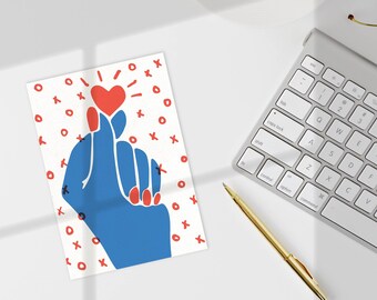 Valentines Finger Heart 3.5x5 Card Printable Digital Download Illustration