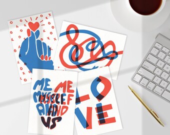 Valentines Loving Card Set 4x6 Printable Digital Download Illustration