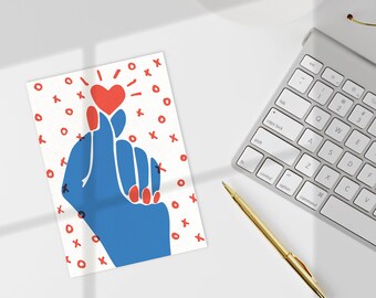 Valentines Finger Heart 4x6 Card Printable Digital Download Illustration